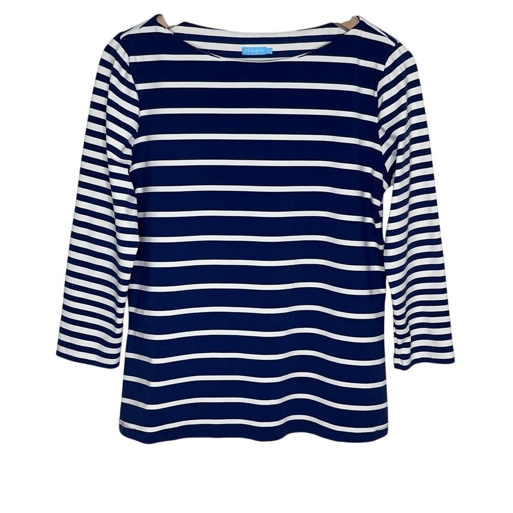 J McLaughlin Blue White Striped Nautical Top Women’s Medium 3/4 Sleeve Preppy